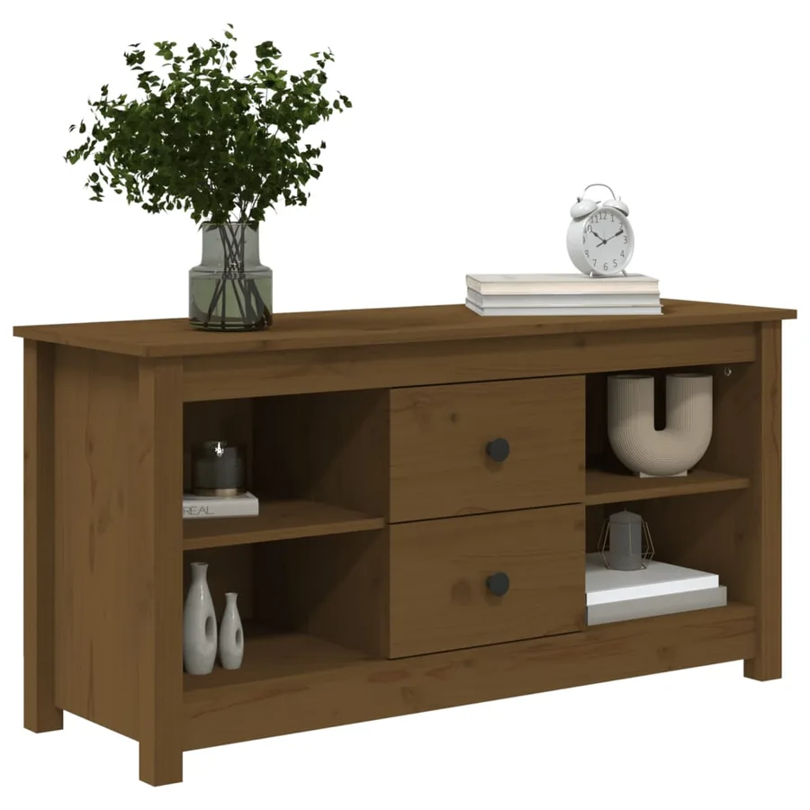Meuble TV Marron miel 103x36,5x52 cm Bois de pin massif - 7