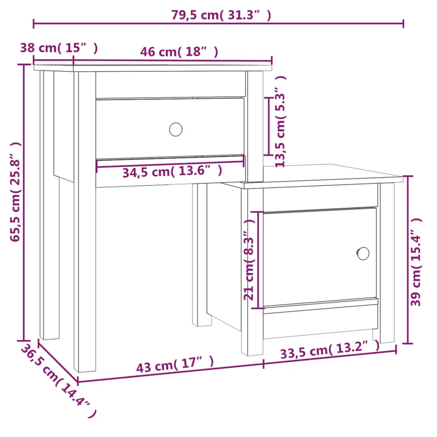 Table de chevet 79,5x38x65,5 cm Bois de pin massif - 7