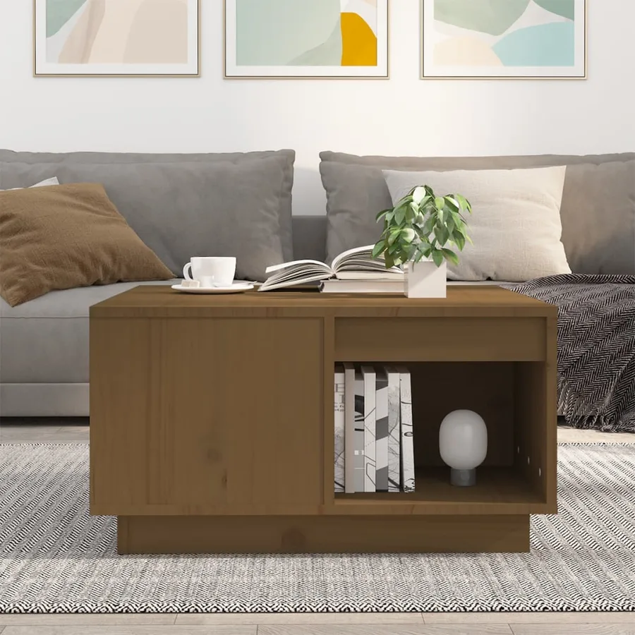 Table basse Marron miel 60x61x32,5 cm Bois massif de pin - 3