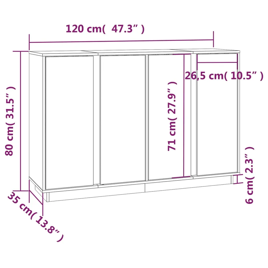 Buffet Gris 120x35x80 cm Bois massif de pin - 10