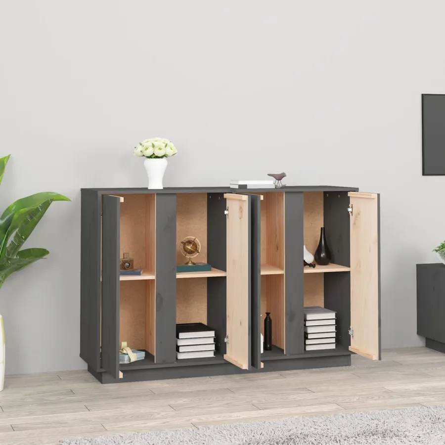 Buffet Gris 120x35x80 cm Bois massif de pin - 3