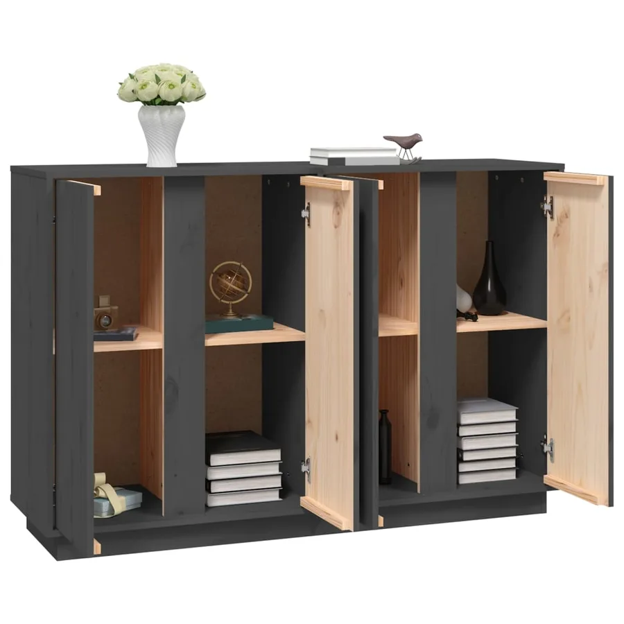 Buffet Gris 120x35x80 cm Bois massif de pin - 5