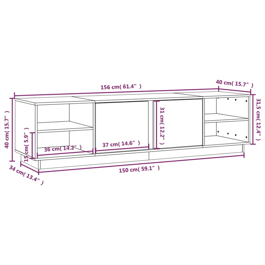 Meuble TV Gris 156x40x40 cm Bois de pin massif - 10