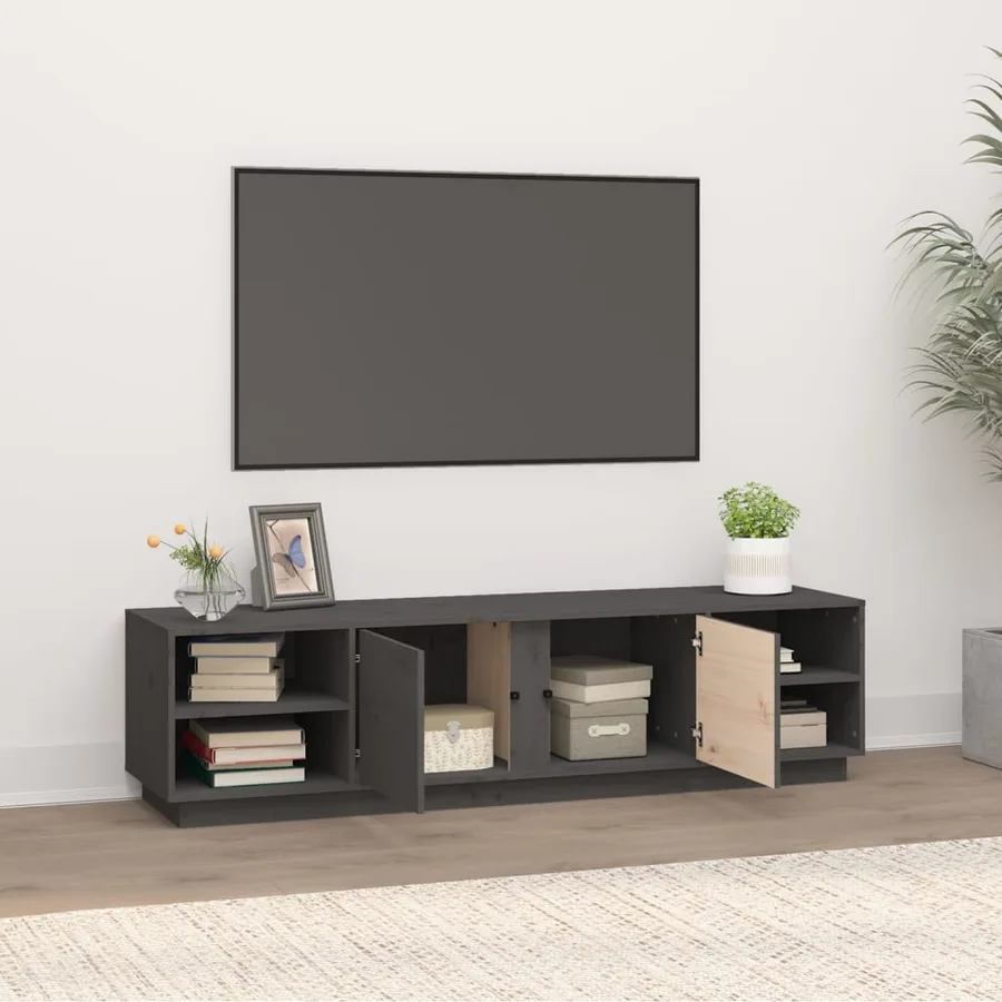 Meuble TV Gris 156x40x40 cm Bois de pin massif - 3