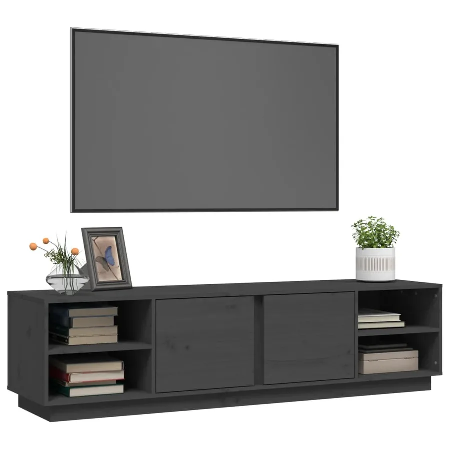 Meuble TV Gris 156x40x40 cm Bois de pin massif - 4