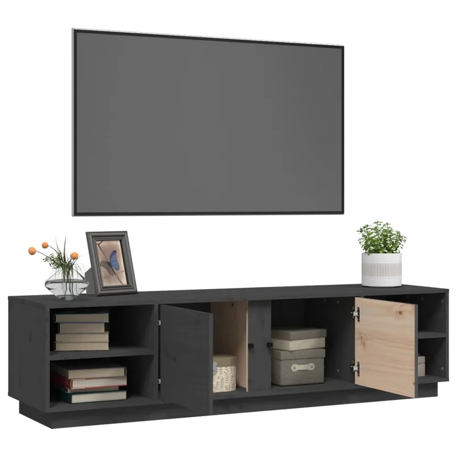 Meuble TV Gris 156x40x40 cm Bois de pin massif - 5