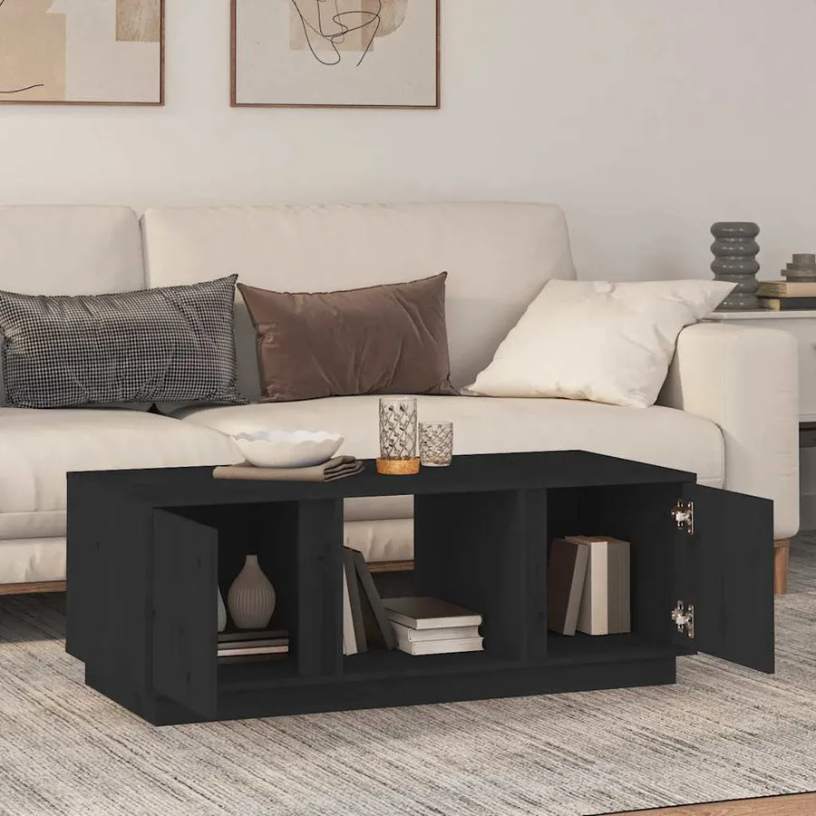 Table basse Noir 110x50x40 cm Bois massif de pin - 3