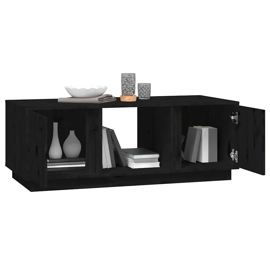 Table basse Noir 110x50x40 cm Bois massif de pin - 4