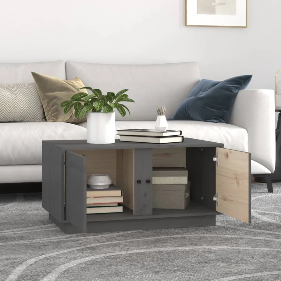 Table basse Gris 80x50x40 cm Bois massif de pin - 3