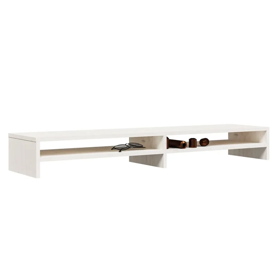 Support de moniteur Blanc 100x24x13 cm Bois de pin solide - 4