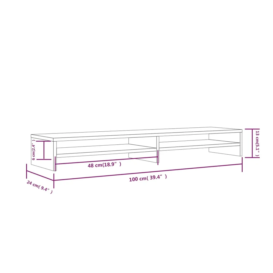 Support de moniteur Blanc 100x24x13 cm Bois de pin solide - 8