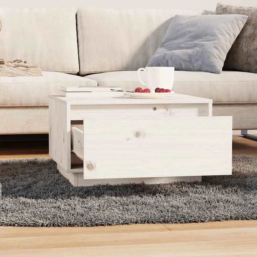 Table basse Blanc 55x56x32 cm Bois massif de pin - 3