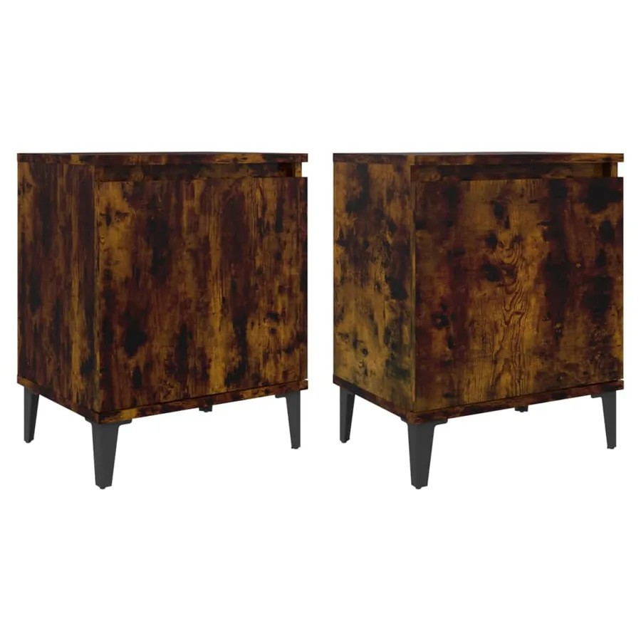 Tables de chevet avec pieds en métal chêne fumé 40x30x50 cm - 2
