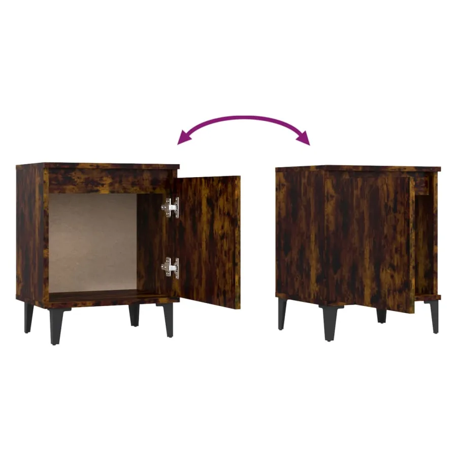 Tables de chevet avec pieds en métal chêne fumé 40x30x50 cm - 8