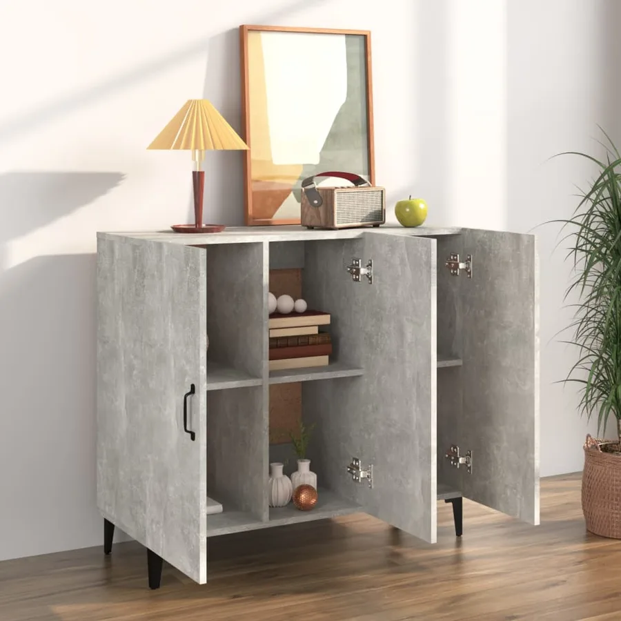 Buffet gris béton 90x34x80 cm bois d'ingénierie - 3