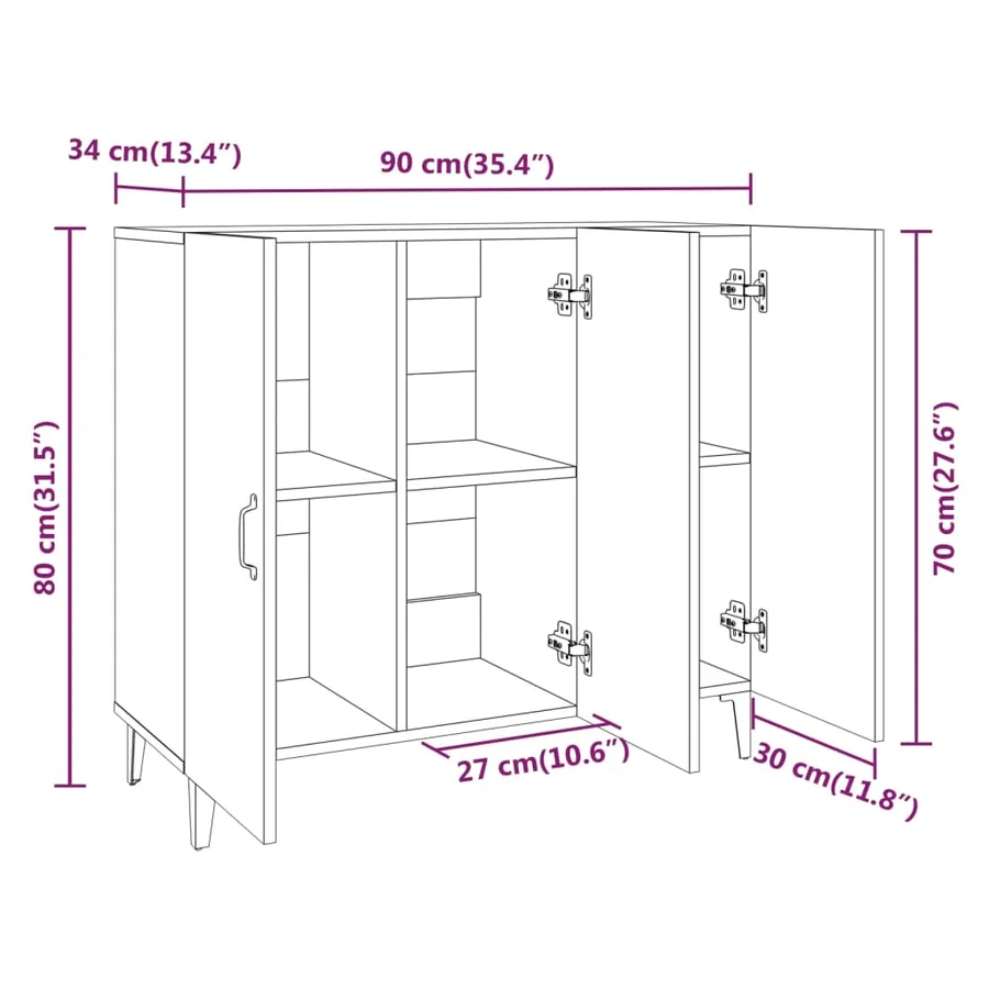 Buffet gris béton 90x34x80 cm bois d'ingénierie - 8