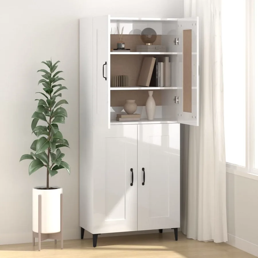Buffet Blanc brillant 69,5x34x90 cm Bois d'ingénierie - 3