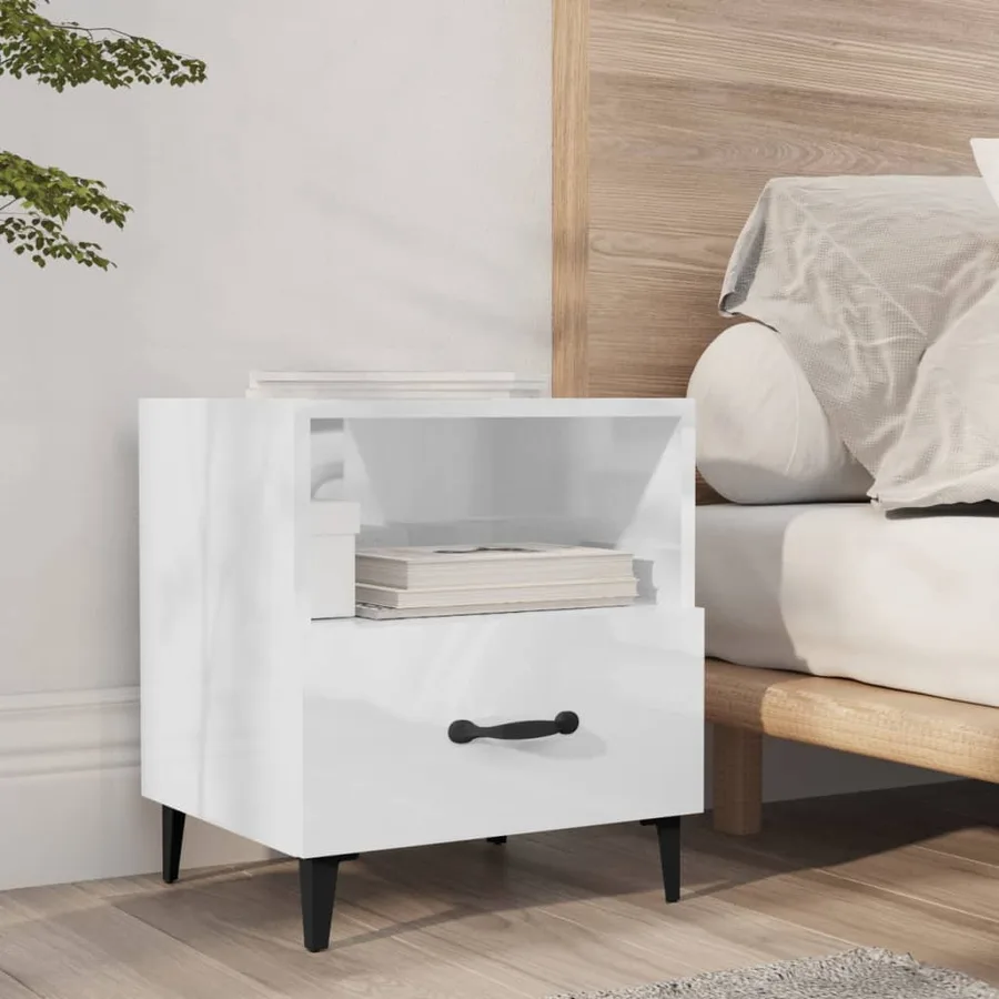 Tables de chevet 2 pcs Blanc brillant Bois d'ingénierie - 8