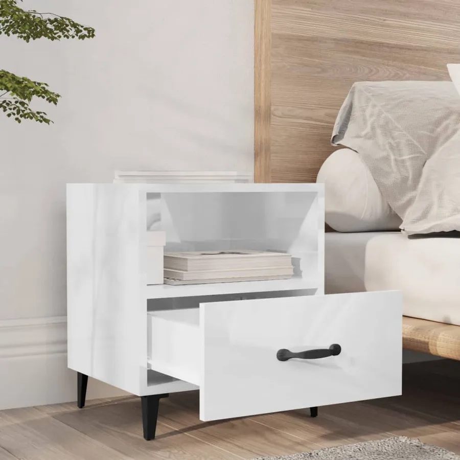 Tables de chevet 2 pcs Blanc brillant Bois d'ingénierie - 9