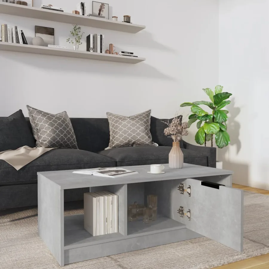 Table basse gris béton 102x50x36 cm bois d'ingénierie - 7