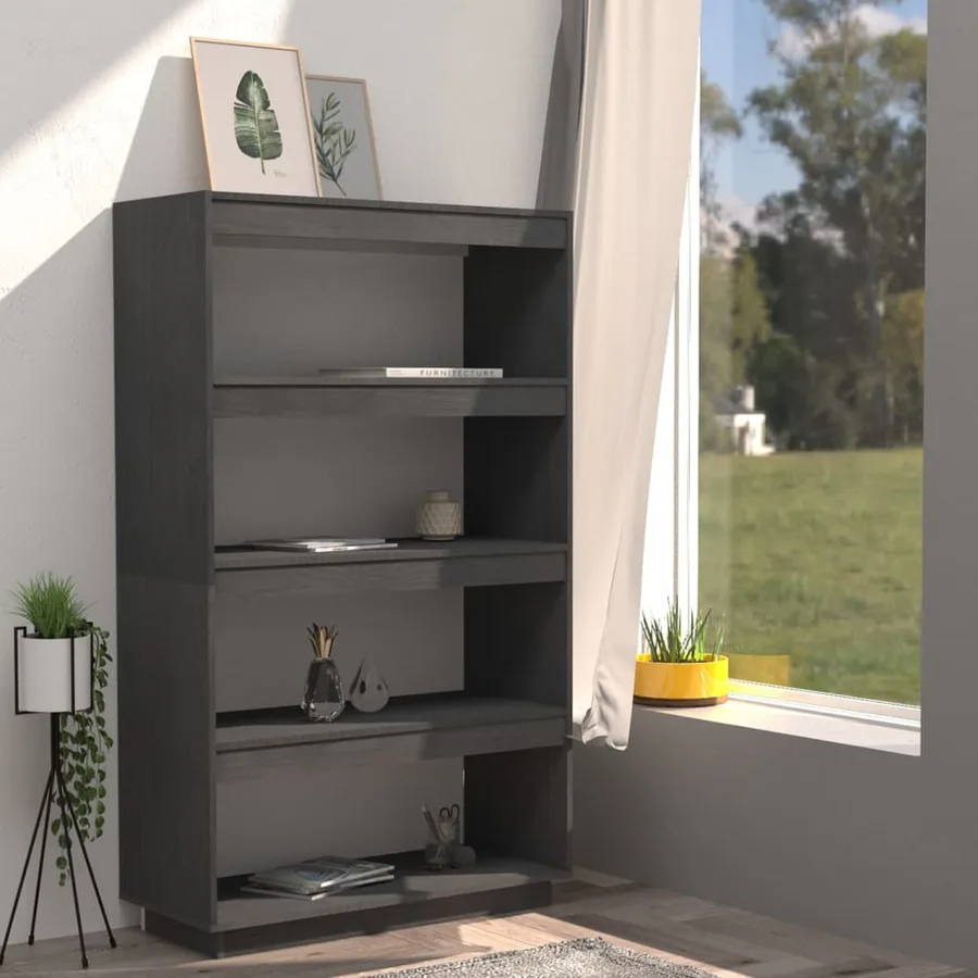 Bibliothèque/Séparateur de pièce Gris 80x35x135 cm Pin massif - 3