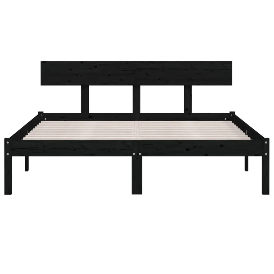 Cadre de lit sans matelas noir bois de pin massif - 4