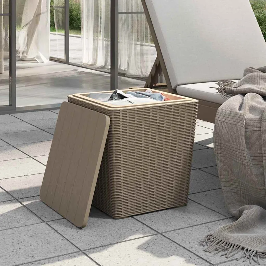 Table de jardin avec couvercle amovible marron clair PP - 3