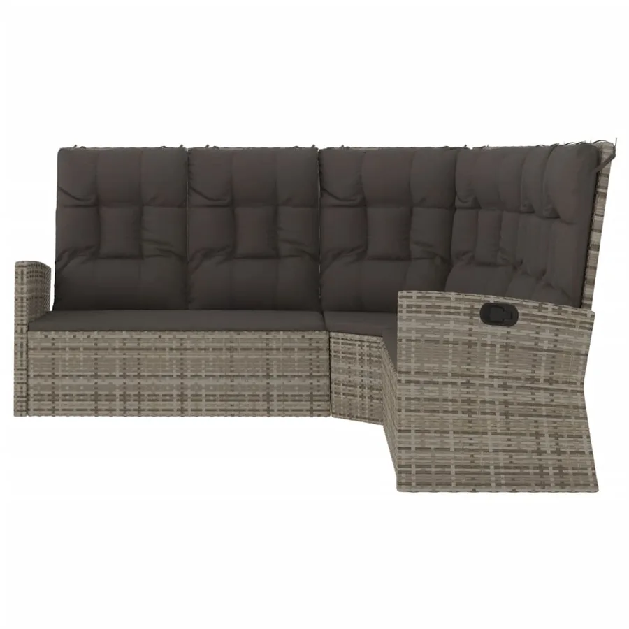 Canapé d'angle inclinable avec coussins gris résine tressée - 3