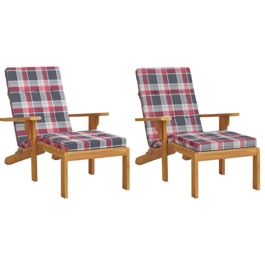 Coussins de chaise longue lot de 2 motif à carreaux rouges - 3