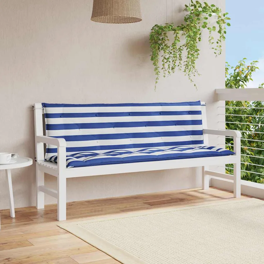 Coussins de banc de jardin lot de 2 rayures bleues et blanches