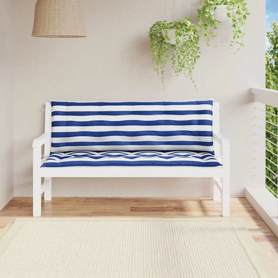 Coussins de banc de jardin lot de 2 rayures bleues et blanches - 3