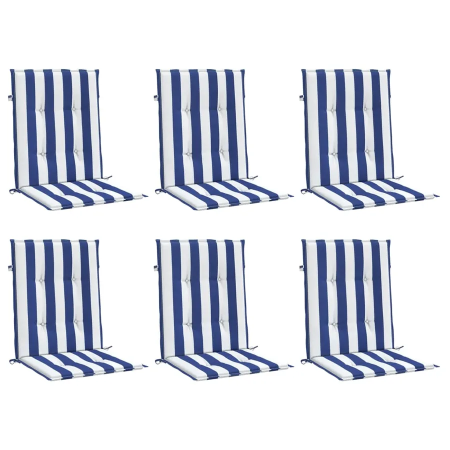 Coussins de chaise à dossier bas lot de 6 rayures bleu et blanc - 3