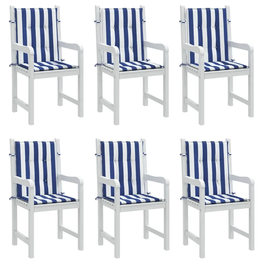 Coussins de chaise à dossier bas lot de 6 rayures bleu et blanc - 4
