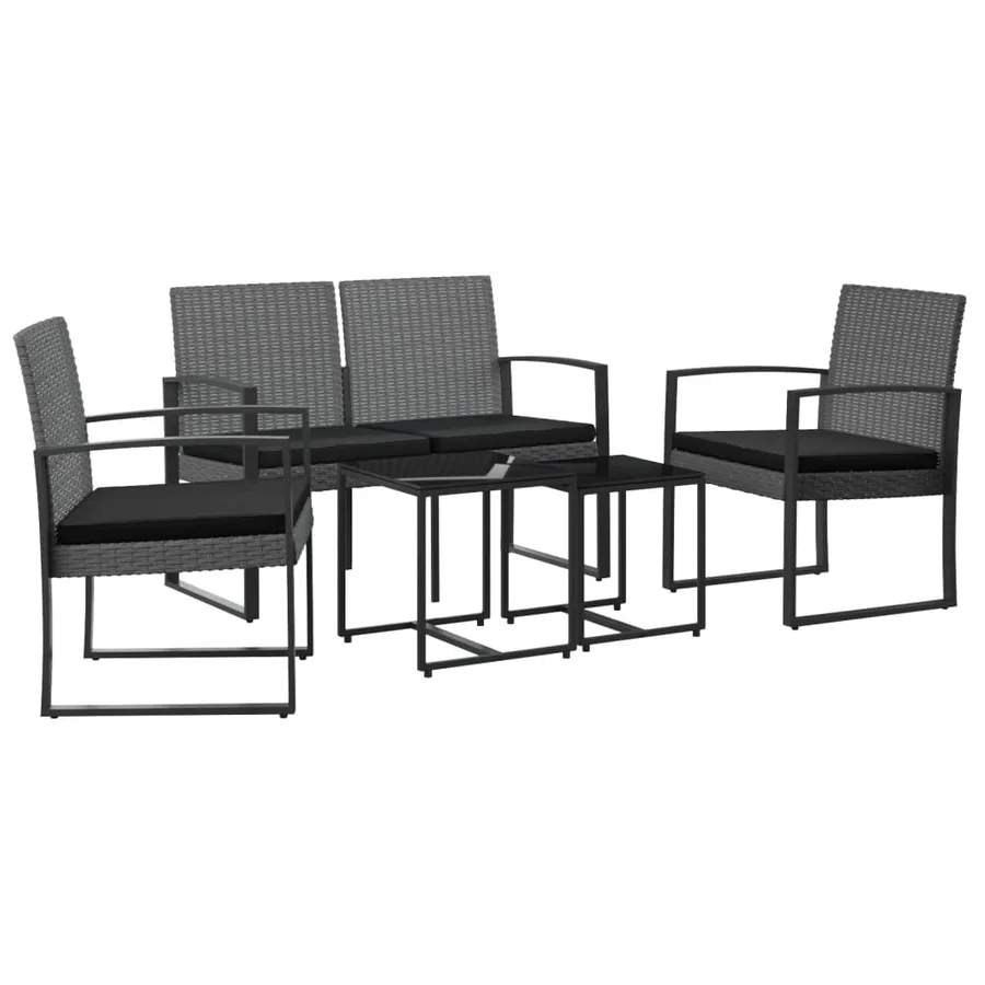 Ensemble à manger de jardin coussins 5 pcs gris foncé rotin PP - 2