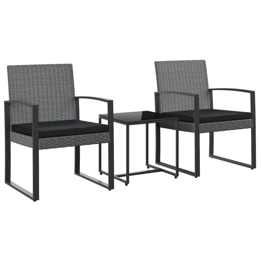 Ensemble à manger de jardin coussins 3 pcs gris foncé rotin PP - 2