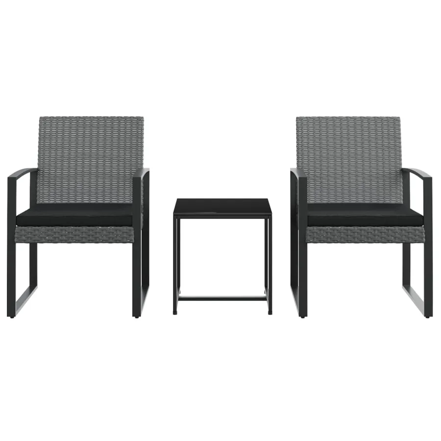 Ensemble à manger de jardin coussins 3 pcs gris foncé rotin PP - 3