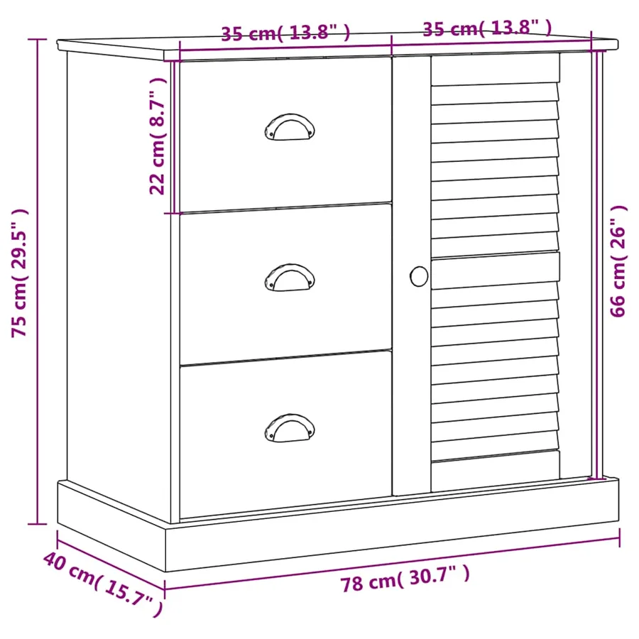Buffet avec tiroirs VIGO 78x40x75 cm blanc bois massif de pin - 9