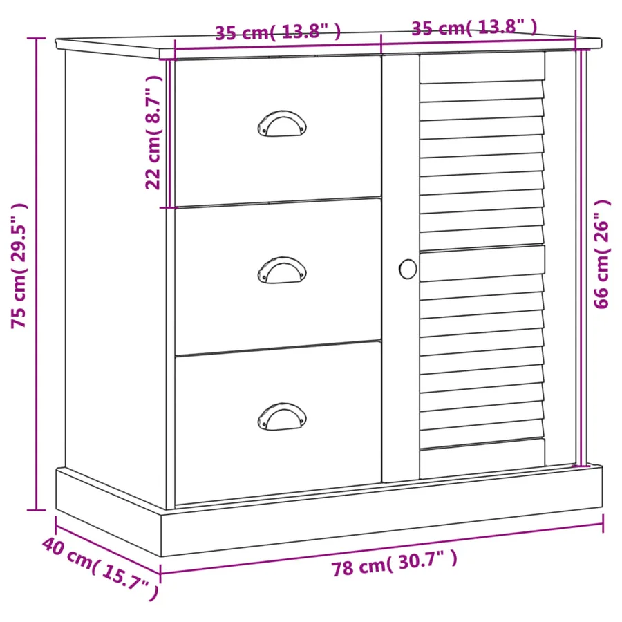 Buffet avec tiroirs VIGO 78x40x75 cm bois massif de pin - 9