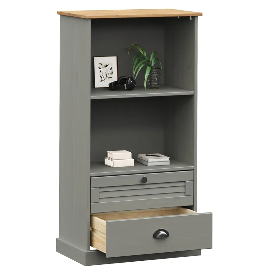 Bibliothèque VIGO gris 60x35x114,5 cm bois massif de pin - 3