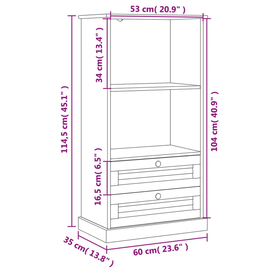Bibliothèque VIGO gris 60x35x114,5 cm bois massif de pin - 9