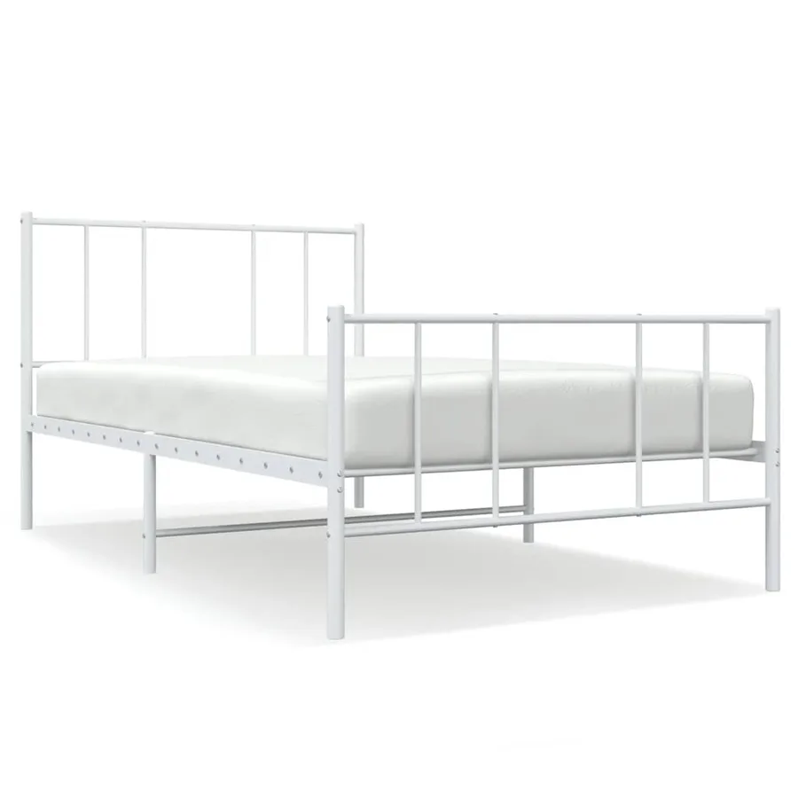Cadre de lit métal sans matelas avec pied de lit blanc 75x190cm - 2