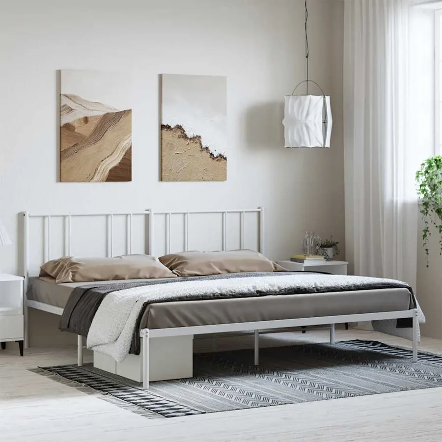Cadre de lit métal sans matelas et tête de lit blanc 193x203 cm