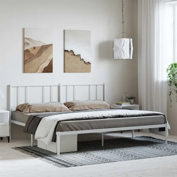 Cadre de lit métal sans matelas et tête de lit blanc 193x203 cm