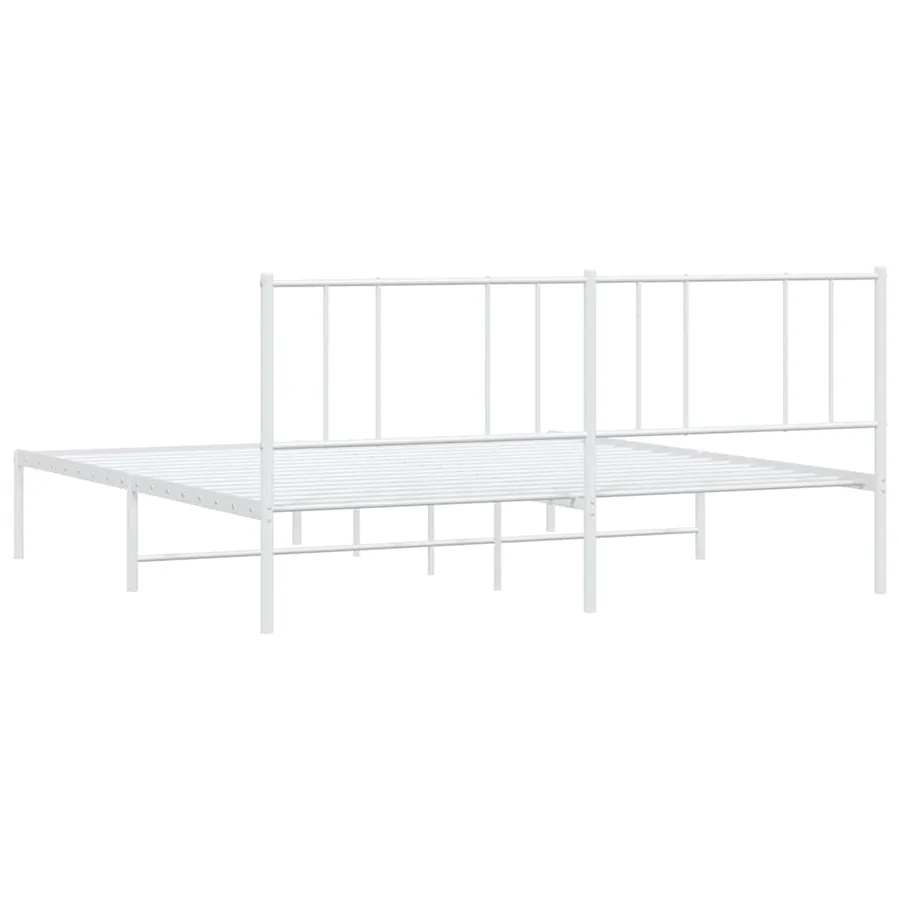 Cadre de lit métal sans matelas et tête de lit blanc 193x203 cm - 8