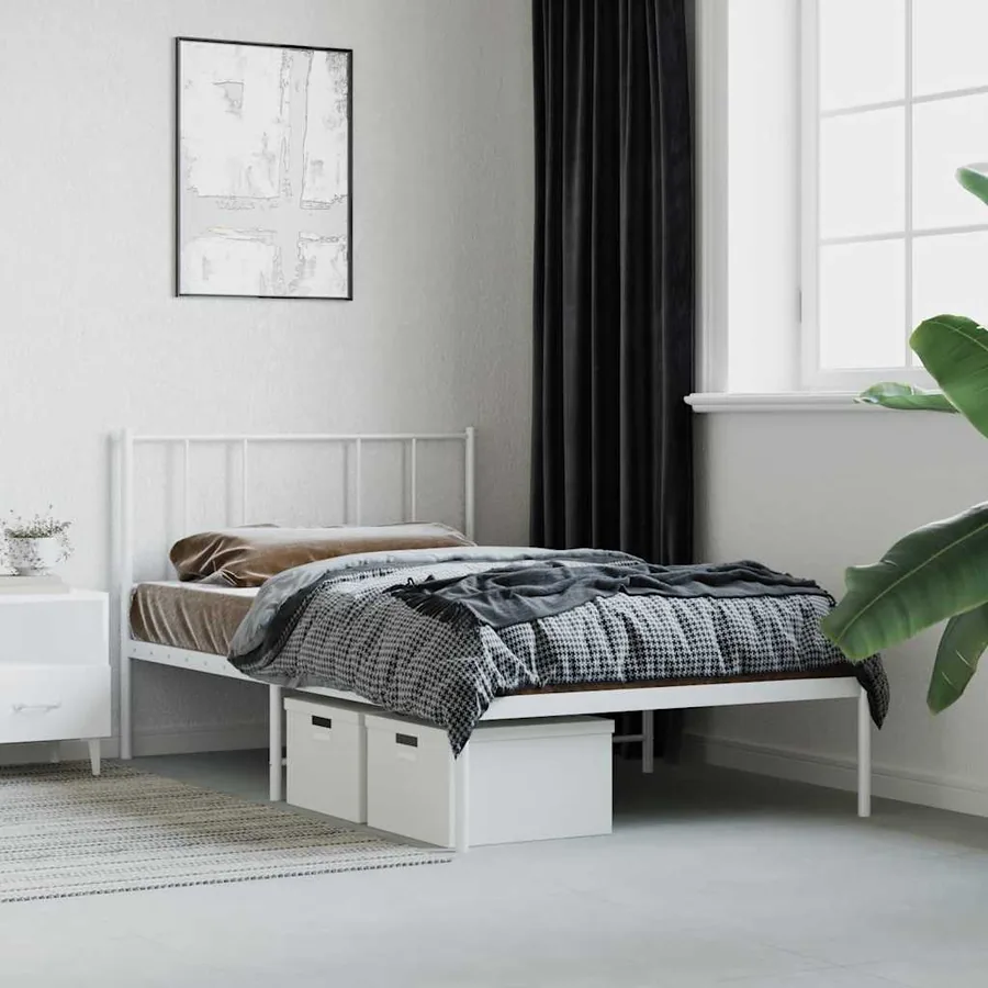 Cadre de lit métal sans matelas avec tête de lit blanc 90x190cm