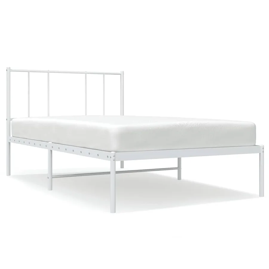 Cadre de lit métal sans matelas avec tête de lit blanc 90x190cm - 2