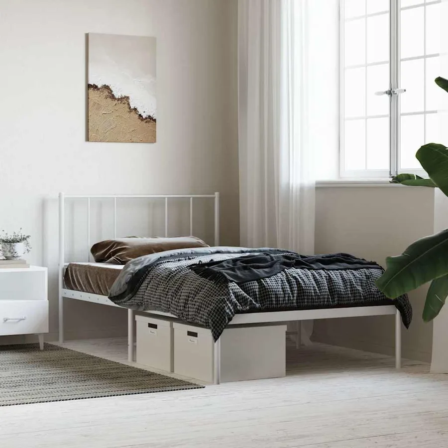 Cadre de lit métal sans matelas avec tête de lit blanc 90x190cm - 4