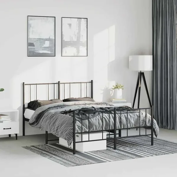 Cadre de lit métal sans matelas avec pied de lit noir 150x200cm