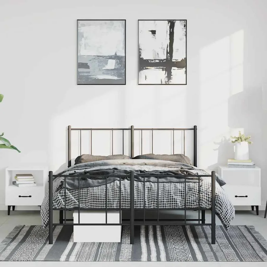 Cadre de lit métal sans matelas avec pied de lit noir 150x200cm - 3