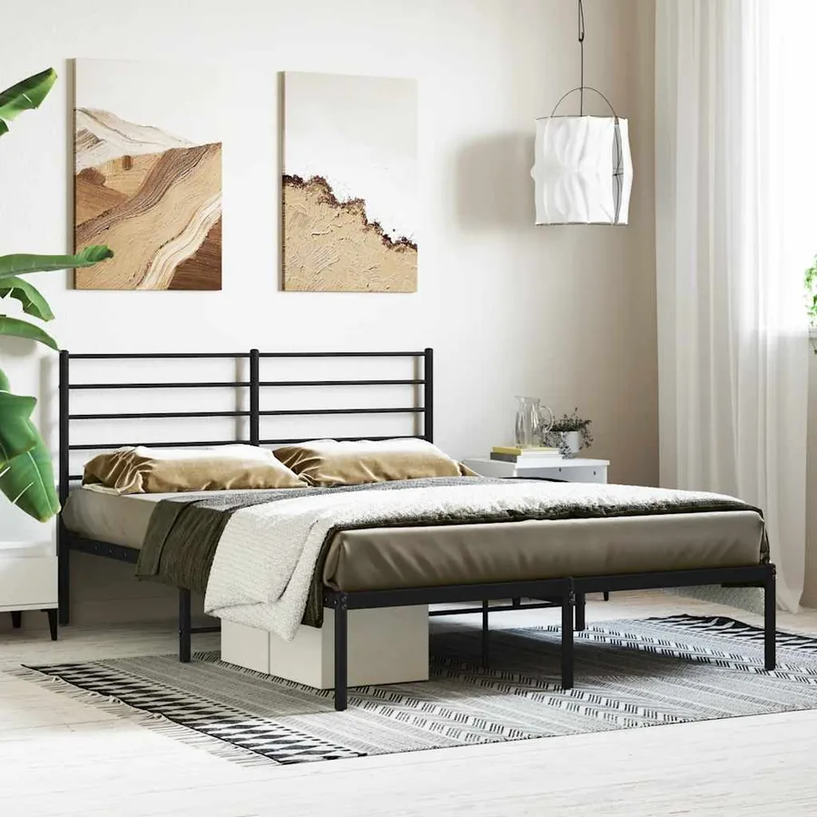 Cadre de lit métal sans matelas et tête de lit noir 160x200 cm